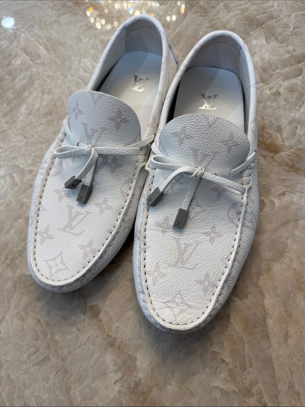 Louis Vuitton Monte Carlo White Monogram Leather Driving Loafers (US 9.5)